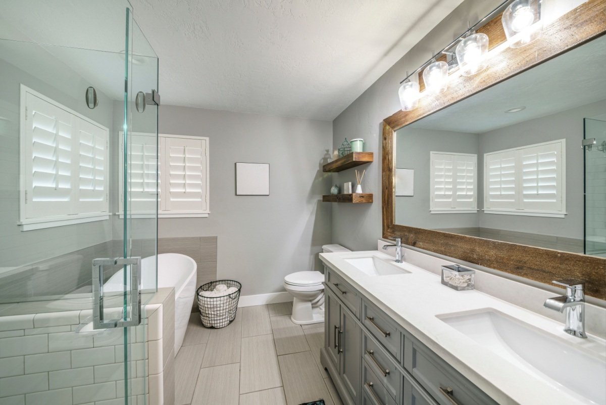 newly installed frameless shower in a modern bathroom
